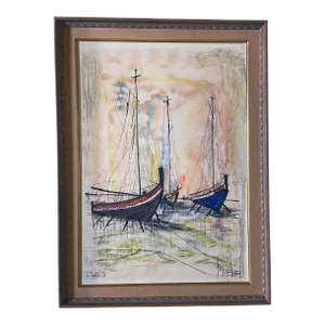 Mid-Century Modern Sailboat Painting