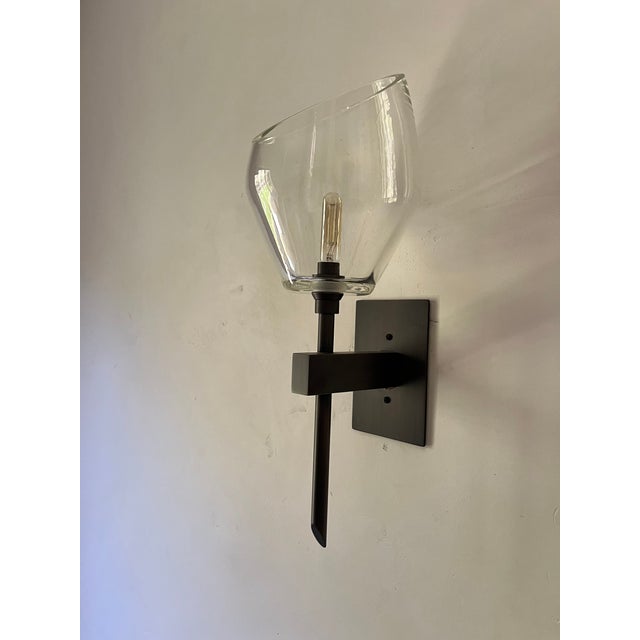 Zia Priven wall sconces. Set of 2. Clear glass with oil-rubbed bronze. Second matching pair is also available