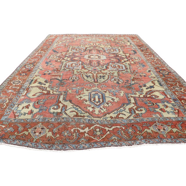 Rustic Late 19th Century Persian Serapi Rug, 08'08 X 12'03 For Sale - Image 3 of 11