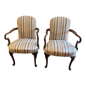 Mahogany & Upholstered Arm Chairs -a Pair