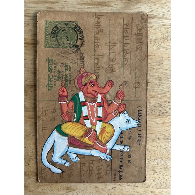 Vintage Indian Ganesha hand painted Rajasthani Paper postcard. A beautiful authentic vintage Indian postcard with an...