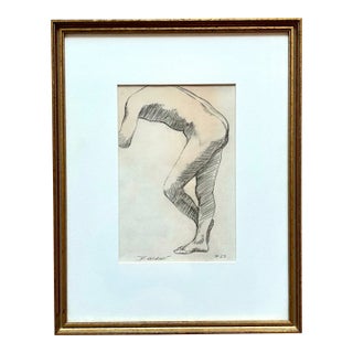 Vintage Male Nude Sketch-Custom Framed-Signed-1967 For Sale