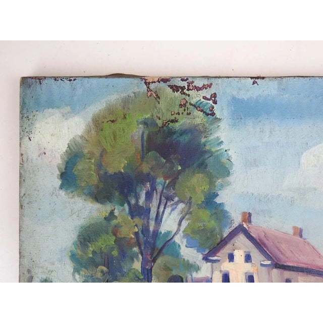 Farmhouse Early 20th Century Distressed Farmhouse Landscape Painting For Sale - Image 3 of 7