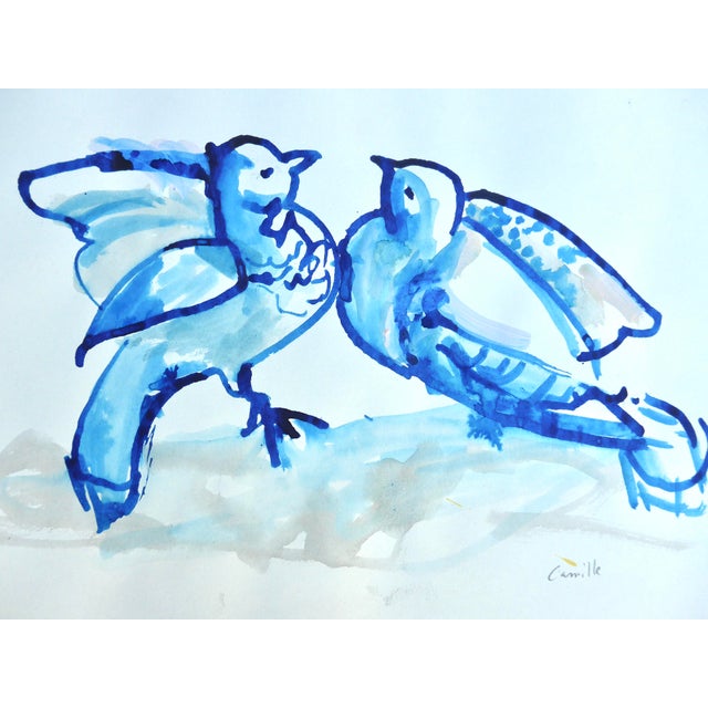 Contemporary Contemporary "Two Doves" Ink Drawing on Paper. For Sale - Image 3 of 4