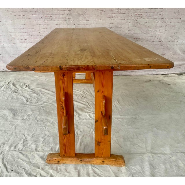 Tan Danish Rustic Pine Dining Trestle Table, 19th Century For Sale - Image 8 of 11