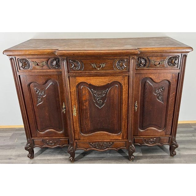 Antique French Louis XVI Carved Oak Cabinet For Sale - Image 11 of 18
