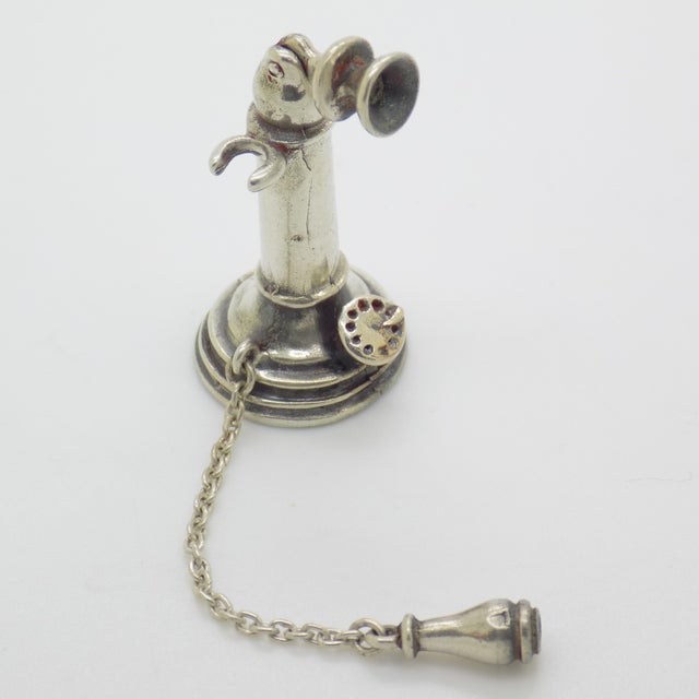 Vintage Italian Handmade Silver Telephone Miniature, 1970s For Sale - Image 3 of 11