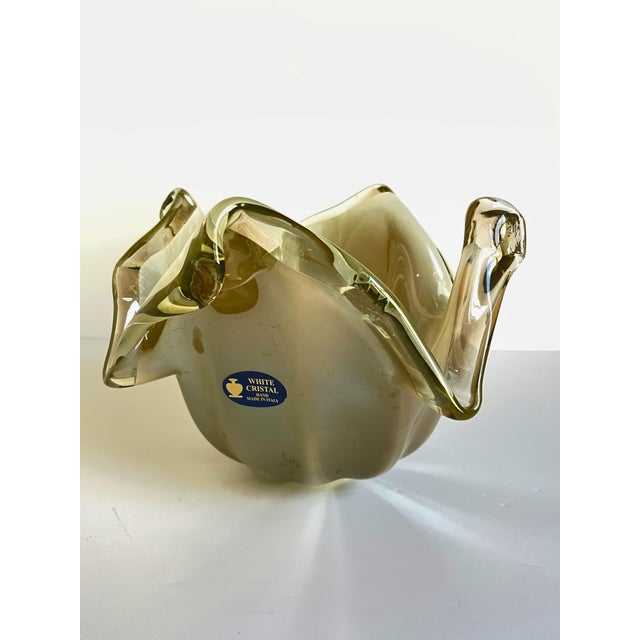 A stunning example of Italian hand-blown art glass, this vintage White Cristal bowl features a luminous champagne pearled...