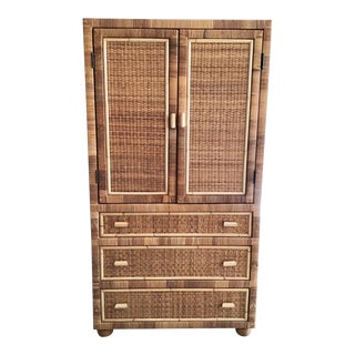 Bielecky Brothers Large Rattan Armoire With Doors and Three Drawers for Storage For Sale