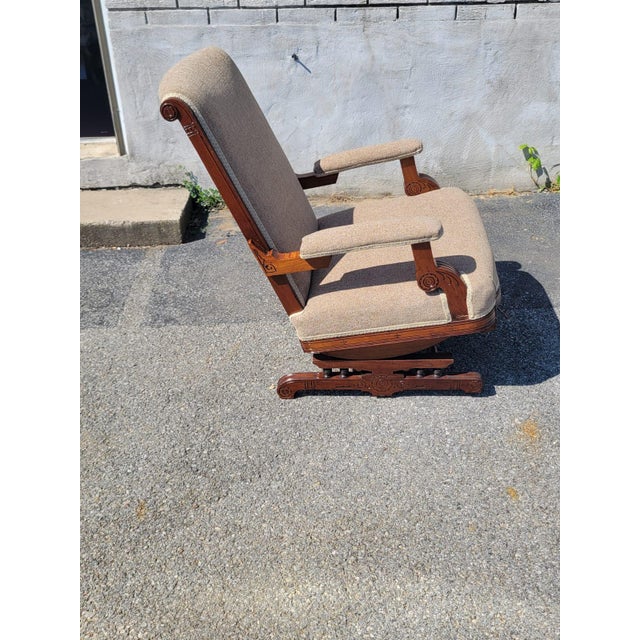 19th Century American Walnut , Victorian Rocking Chair Complete Restoration Upholstered For Sale - Image 10 of 11