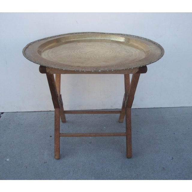 Moroccan Brass Tray Table & Camp Stool Base | Chairish