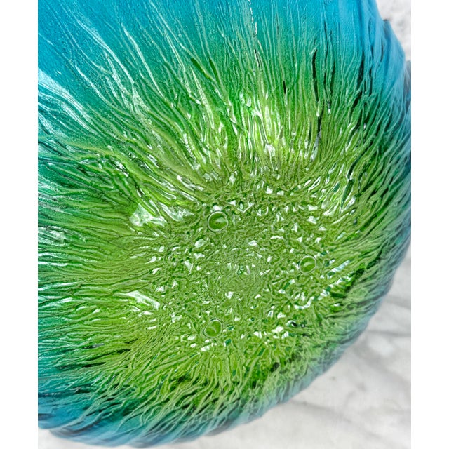 Blue Vintage 14" Blue & Green Spain Art Glass Centerpiece Bowl For Sale - Image 8 of 8