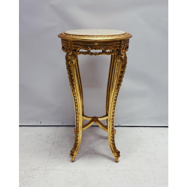 Gold Side Table with Round Marble Top from Green Square For Sale - Image 10 of 10