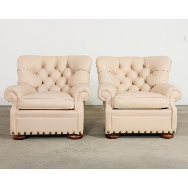 English Pair of Ralph Lauren Style Leather Writer's Chairs + Ottomans For Sale - Image 3 of 18