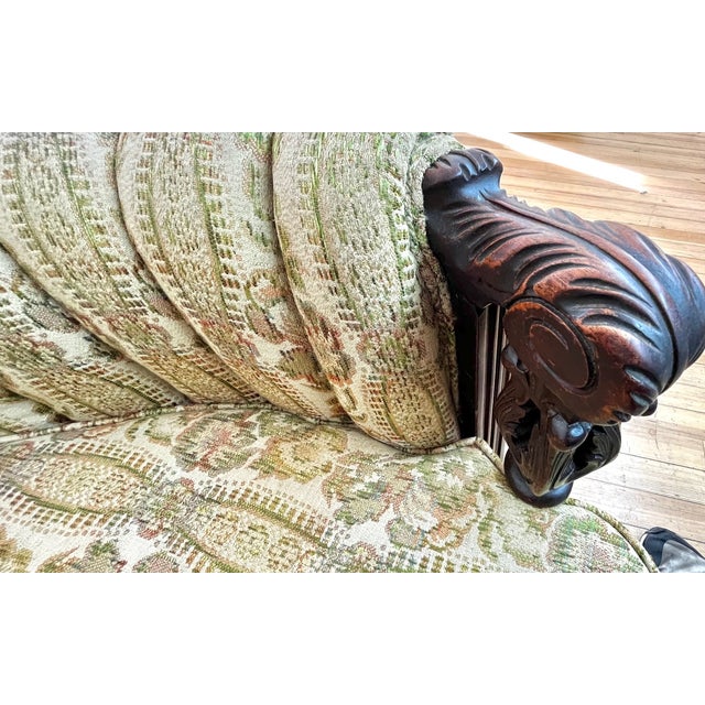 Set of Vintage Louis XV Bergere Style Chairs With Carved Walnut Frames & Brocade Upholstery. For Sale - Image 9 of 14