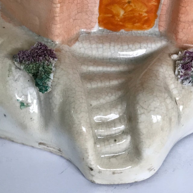 Sized Peach Colored Staffordshire Castle Cottage Pastille Burner Spill Vase For Sale In Chicago - Image 6 of 13