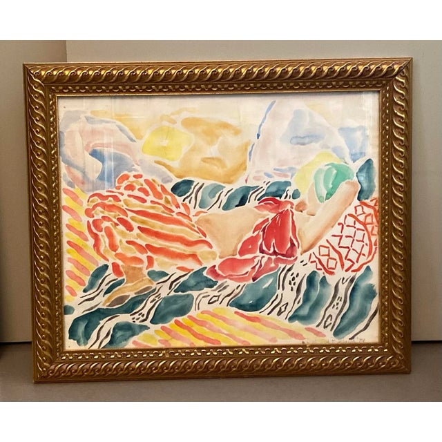 Paper 1970s Abstract Portrait Watercolor Painting by Listed American Artist Richard Ballard, Framed For Sale - Image 7 of 7