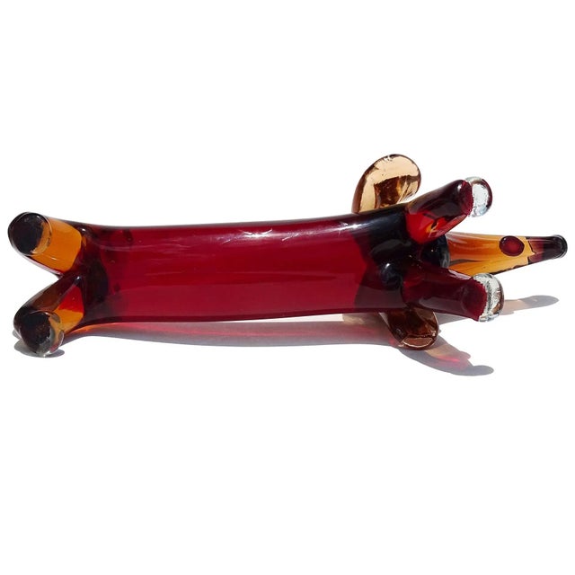 Murano Vintage Sommerso Red Orange Italian Art Glass Dachshund Puppy Dog Figure Sculpture For Sale - Image 9 of 11