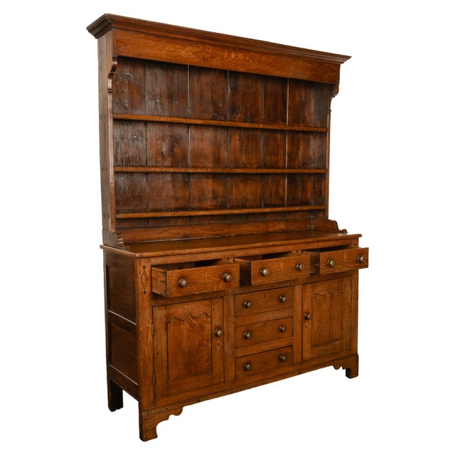 Antique 18th Century Georgian Oak Inlaid Welsh Dresser Plate Rack Sideboard 1780 For Sale In Portland, OR - Image 6 of 11