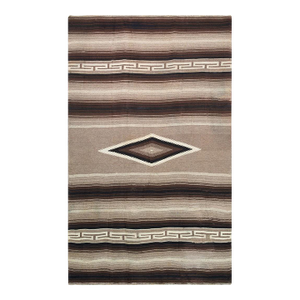 1930s Antique Brown Tribal Medallion Navajo American Geometric Flat Weave Rug