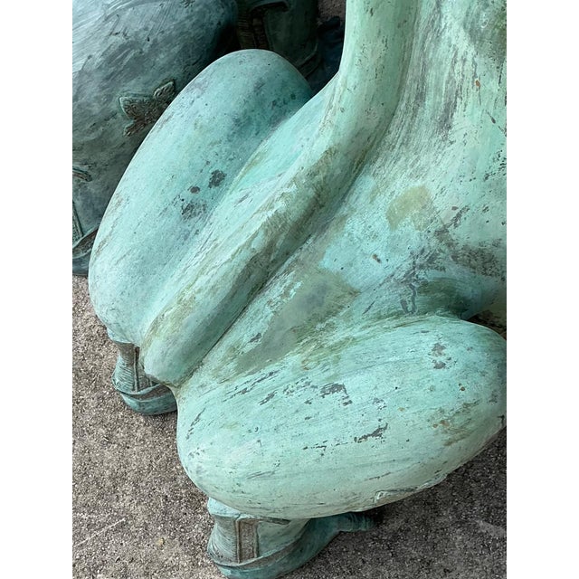 Vintage Verdigris Bronze Temple Lions - A Pair For Sale - Image 9 of 17
