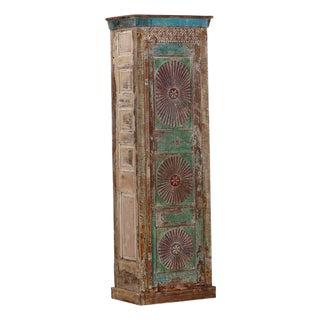 Armoire Constructed From an Antique Indian Painted Teakwood Door and Elements For Sale
