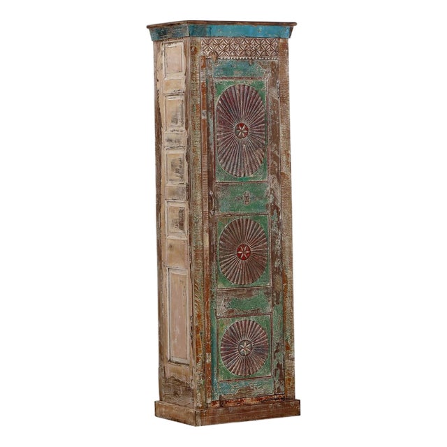 Armoire Constructed From an Antique Indian Painted Teakwood Door and Elements For Sale