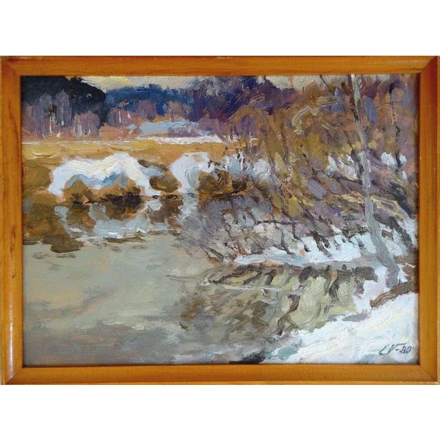 Winter landscape. 1980. Oil on cardboard, 24x32.5 cm This piece is attributed to the mentioned designer/maker. It has no...