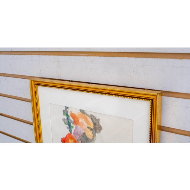1980s Abstract Flowers Watercolor Painting Signed For Sale - Image 5 of 8