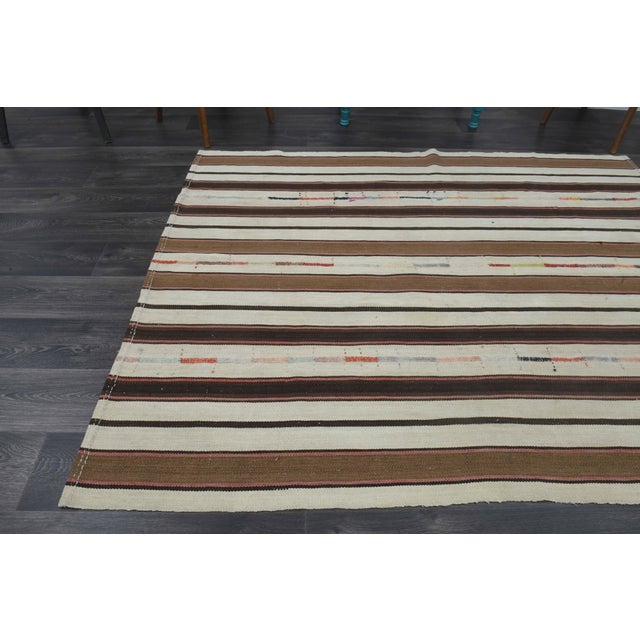 Islamic 1970s Vintage Handmade Wool Cotton Beige Brown Kilim Area Rug For Sale - Image 3 of 11