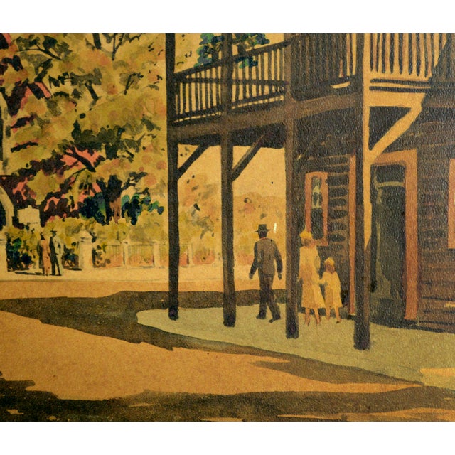 Paper "Sunday Service", Mid-Cent Figurative Village Scene With Church, Frank Serratoni For Sale - Image 7 of 9
