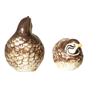 Vintage Pair of Pottery Quails Mom Baby Marked Dun Rovin Craft Shoppe 1964 Cape Cod