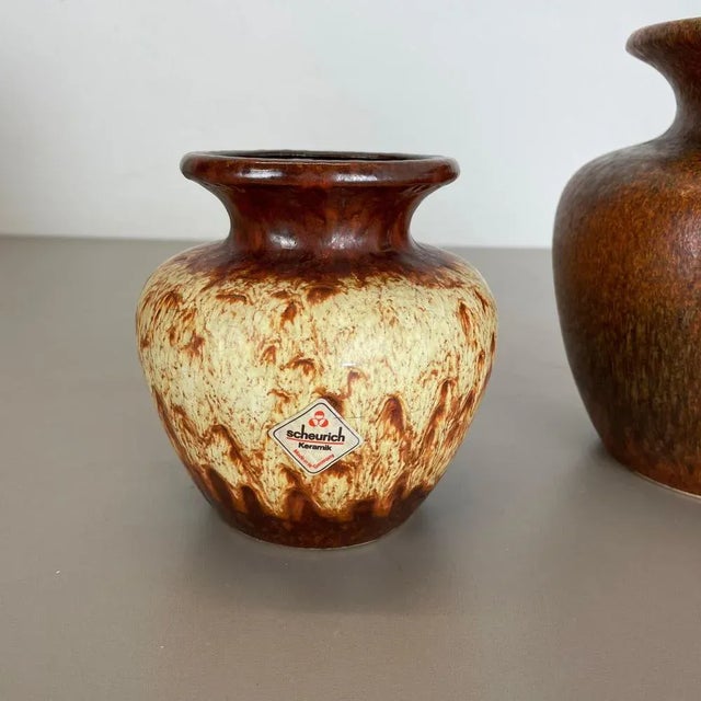 Multi-Color Pottery Fat Lava Vases from Scheurich, Germany, 1970s, Set of 2 For Sale - Image 4 of 16
