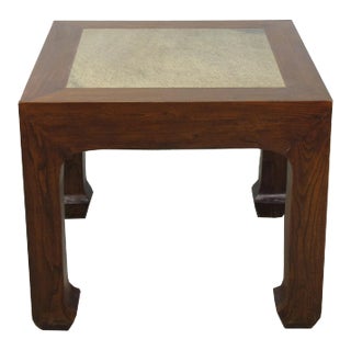 Marble Top and Elm Square Vintage Accent or Side Table 22"h For Sale