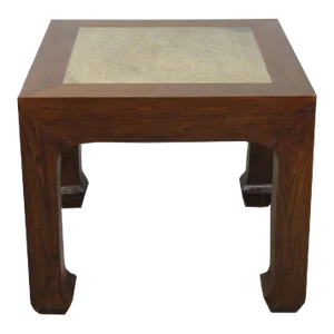 Marble Top and Elm Square Vintage Accent or Side Table 22"h