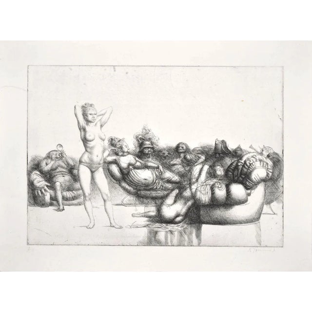 Image dimensions: 35 x 49.5 cm. Satyrical Scene is a splendid etching realized by the Italian artist Riccardo Tommasi...