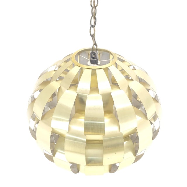 Max Sauze Brass Ribbon Mid Century Modern Light Fixture Chandelier Pendant For Sale - Image 6 of 6