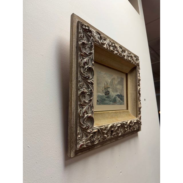 Rococo 19th-Century Maritime Watercolor "Le Naufrage" After Théodore Gudin in Grand Rococo Frame For Sale - Image 3 of 7
