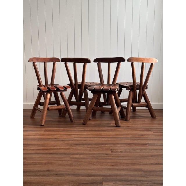 1960s Vintage Brutalist Wabi-Sabi Wood Dining Chairs, Set of 4 For Sale - Image 18 of 18