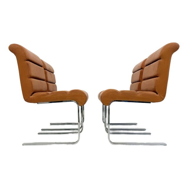 Set of 4 Lugano Chairs in Cognac Leather, I4 Mariani for Pace Collection, 1970's For Sale