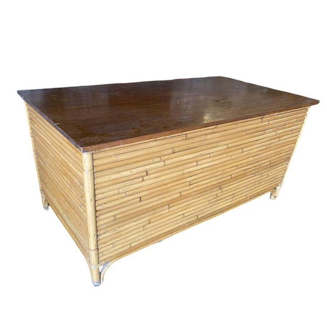 Wood 1940s Restored Mid-Century Stacked Rattan Executive Desk W/ Solid Mahogany Top For Sale - Image 7 of 8