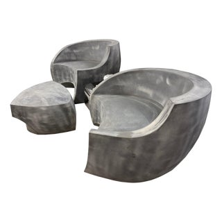 Attributed to Vladimir Kagan for Ralph Pucci Ltd Edition Grey Foundry Chairs and Ottoman For Sale
