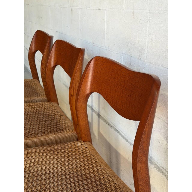 Wood j.l. Moller Oak Model 71 Dining Chairs Set of 6 Cord Seats Denmark 1960s For Sale - Image 7 of 11