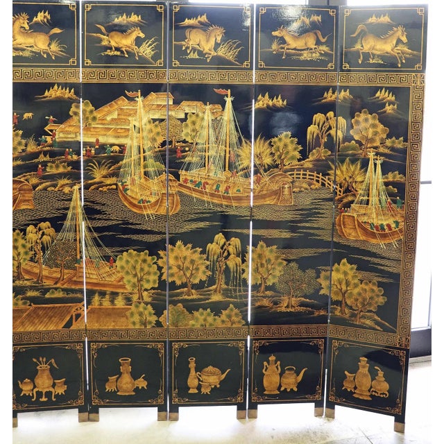 Chinoiserie Coromandel 8-Panel Floor Screen For Sale - Image 4 of 7