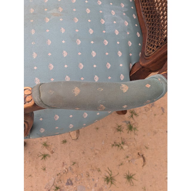 Vintage Victorian French Provincial Style Caned Back Arm Chair With Upholstered Seat For Sale - Image 4 of 5
