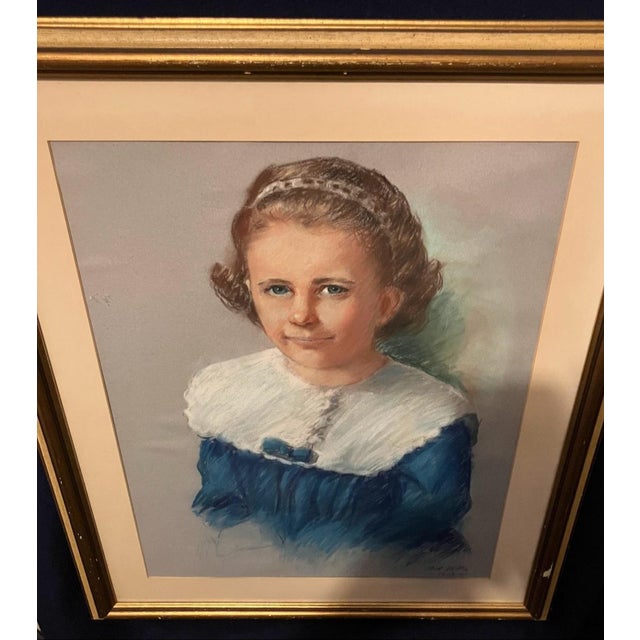 Sky Blue 1968 Mark Miller MiD- Century Pastel Portrait of a Young Girl For Sale - Image 8 of 10
