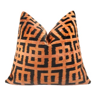 Burnt Orange Geometric Silk Velvet Pillow – 16x16 Handmade Luxury Cushion For Sale
