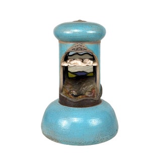 Vintage Abstract Folk Signed Pottery & Stained Glass Window Shrine Sculpture For Sale