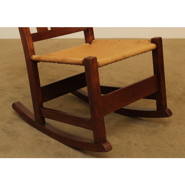 1910s Antique L & J. G. Stickley Mission Oak Nursing Rocker For Sale - Image 5 of 13