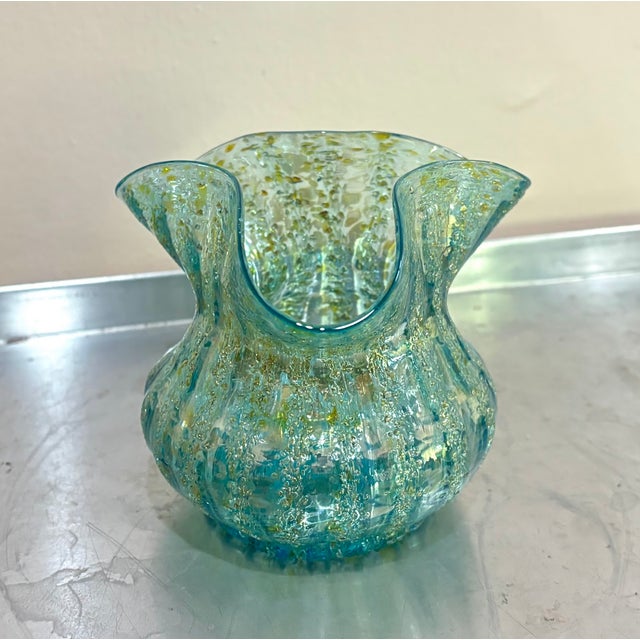 Art Nouveau Antique Dugan Art Glass Blue/Green Small Vase For Sale - Image 3 of 4